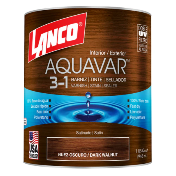 BARNIZ AQUAVAR NUEZ OSCURO 1/4GALÓN LANCO